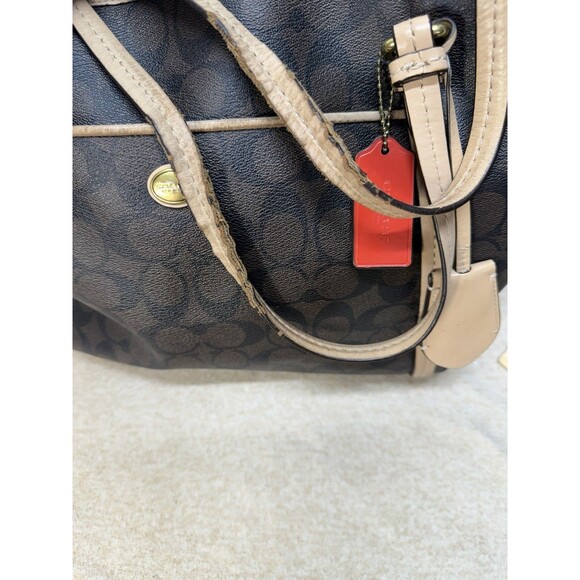 Coach Authentic Peyton Signature Brown Leather Monogram Zip Carryall Shoulder - Picture 11 of 16